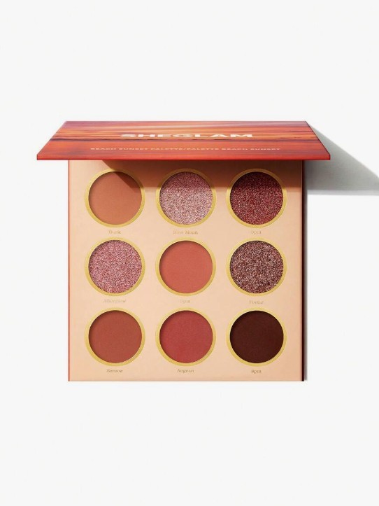 SHEGLAM Beach Sunset Palette 9-Color Shimmer Matte Shadow Palette Metallic Shine Evenly Pigmented Smooth