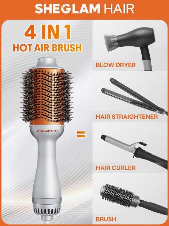 HEGLAM HAIR Blowout Bliss Volumizing Hot Air Brush,Hair Dryer Brush,Blow Dryer Brush,4 In 1 Hair