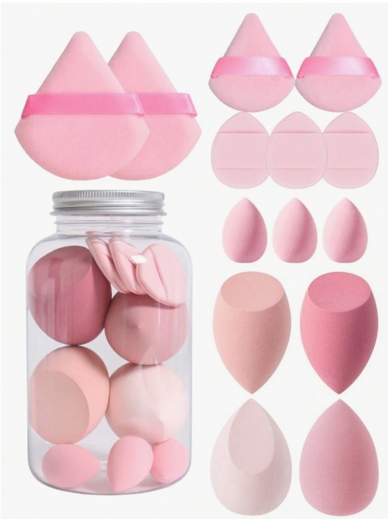 14pcs/Set Makeup Sponge With Storage Container, Includes 2pcs Triangle Loose Powder Puff,